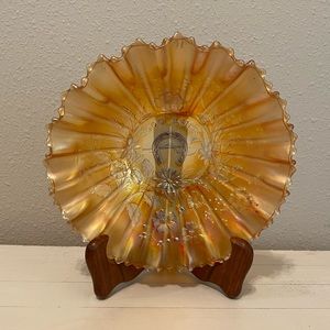 Carnival Glass Marigold Ruffled Good Luck Bowl Northwood